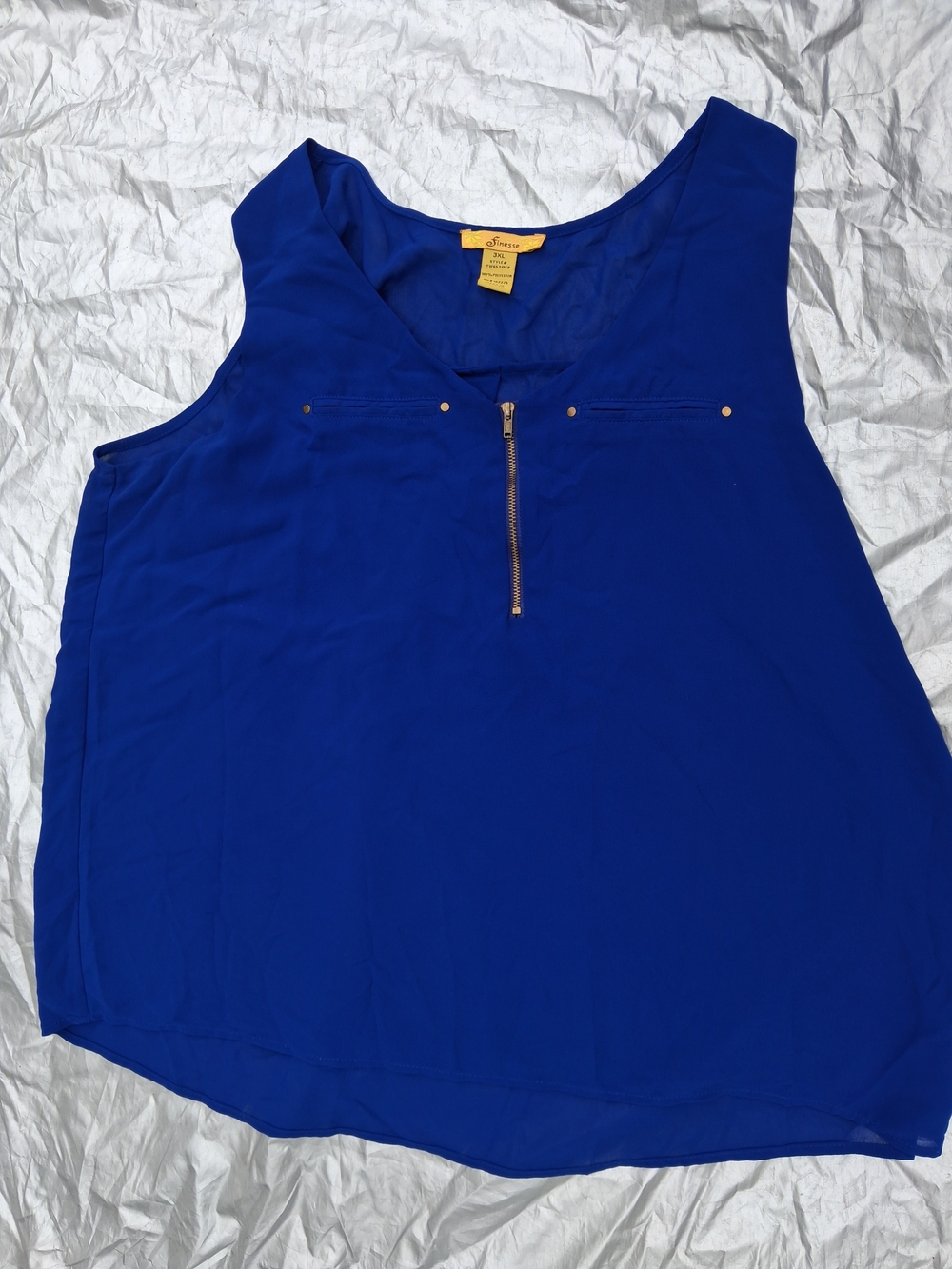Finesse Royal Blue Sleeveless Zip-Front Top